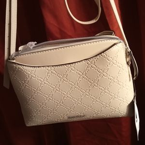 Shoulder strap adjustable Nine West beige embroidered black trimming handbag